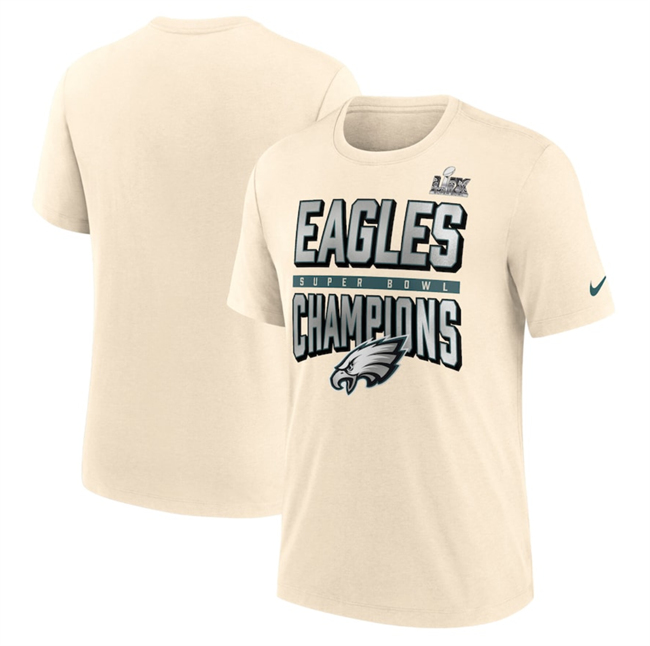 Men's Cream Philadelphia Eagles Super Bowl LIX Champions T-Shirt